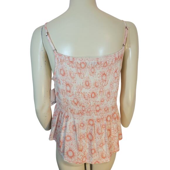 NEW SO 90s Cami Slip Top Peach Floral Print Ruffle Smocked Junior's Size 2XL - Picture 2 of 10